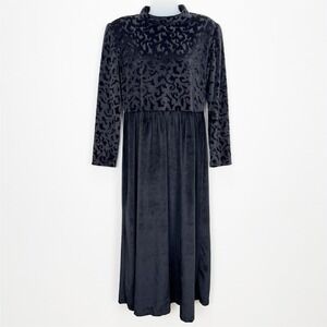 Vtg‎ Coldwater Creek Dress Womens 10 Black Velvet Long Maxi Modest Long Sleeve